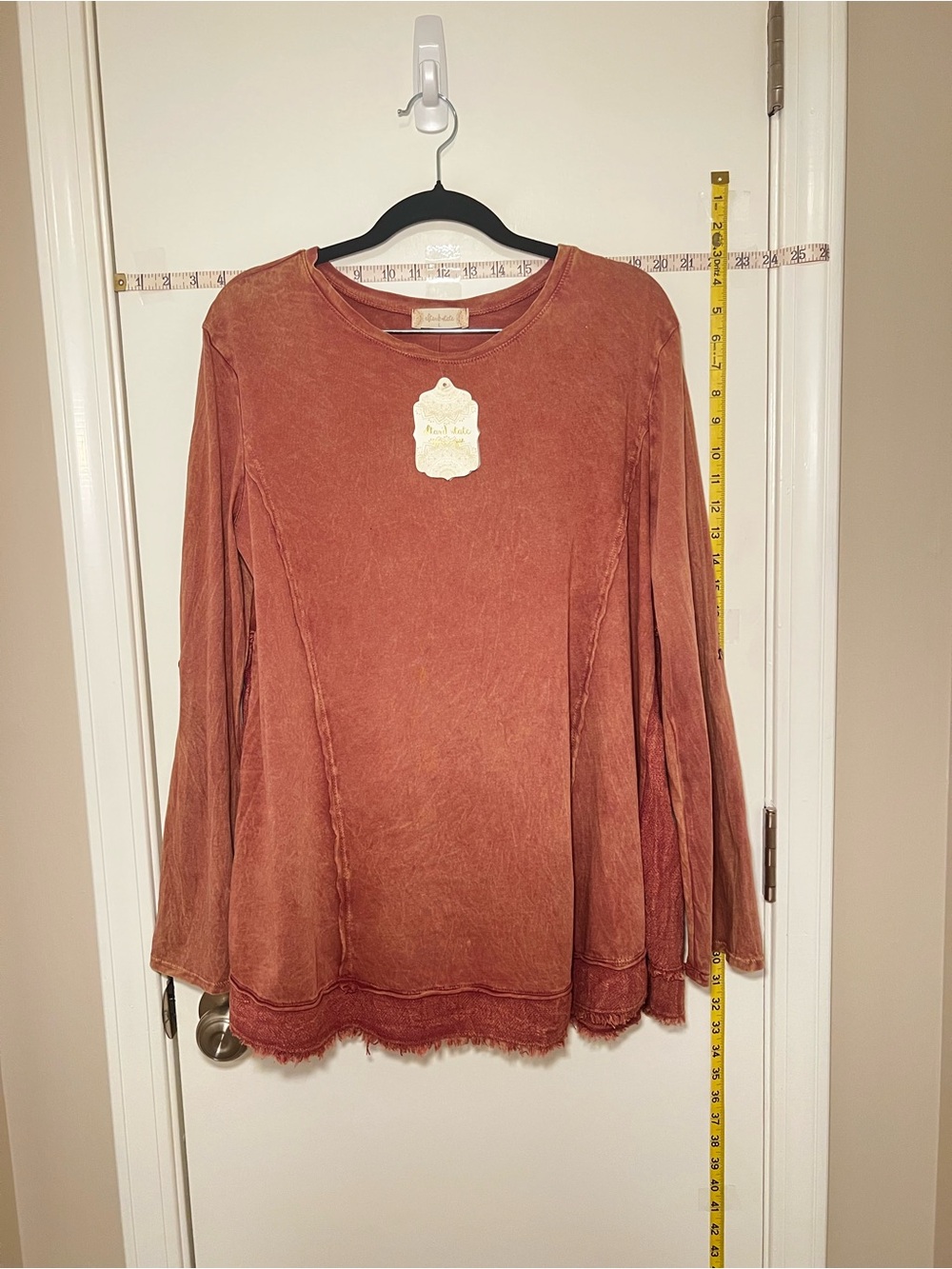 NWT Altar'd State Washed Rose Taupe Long Sleeve Top Distressed Cotton Accents